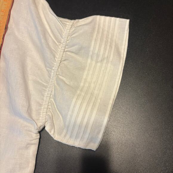 NWT Gap White Linen Blend Top Crop Ruched Flutter Sleeve Neck Button Shirt Sz  M - Picture 5 of 7